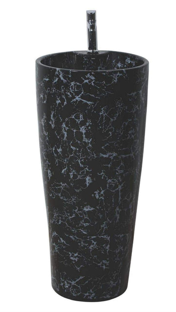B Backline Ceramic Pedestal Free Standing Wash Basin Round 15 Inch Black