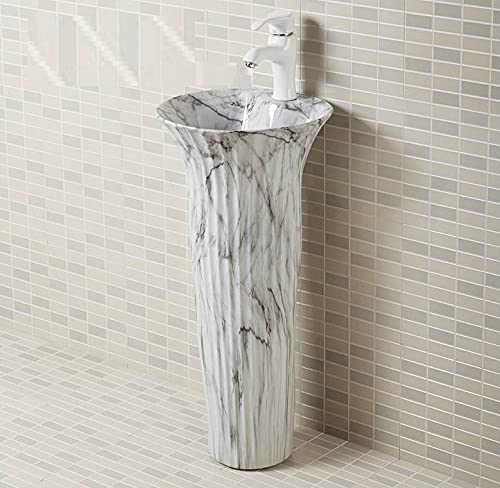 B Backline Ceramic Pedestal Free Standing Wash Basin Round 16 x 16 x 32 Inch
