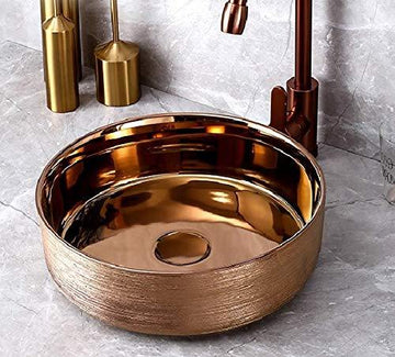 B Backline Ceramic Table Top, Counter Top Wash Basin Rose Gold 35x35 CM
