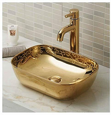Table Top Designer Wash Basin For Bathroom 18 X 13 X 5.5 Inches Gold