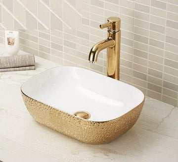 B Backline Ceramic Table Top, Counter Top Wash Basin 18 x 13 Inch Gold