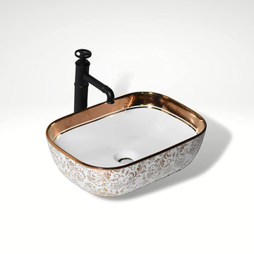 B Backline Ceramic Table Top, Counter Top Wash Basin 18 X 13 X 5.5 Inch Rosegold White