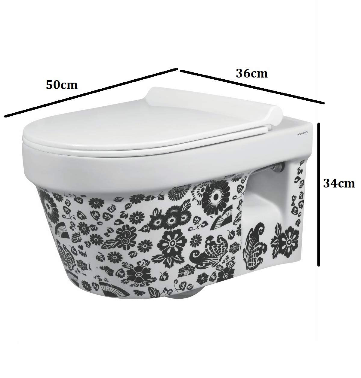 B Backline Ceramic Wall Mount Wall Hung Western Toilet Rimless Commode 20 X 14 X 13 Inches