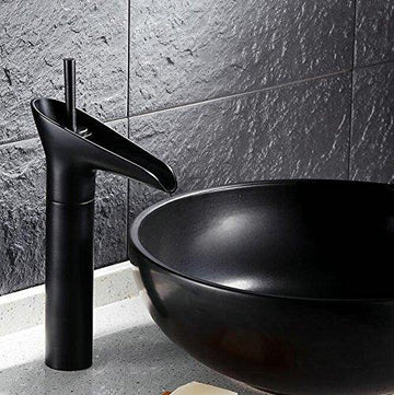 B Backline Brass Wash Basin Mixer Faucet Waterfall Tap Tall Black Color