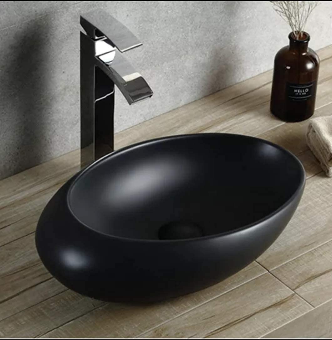 B Backline Ceramic Table Top, Counter Top Wash Basin 49 x 31 cm Black Matt