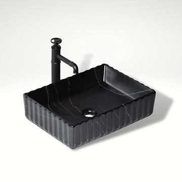 B Backline Ceramic Table Top, Counter Top Wash Basin 19 x 14 x 5 Inch Black Colour