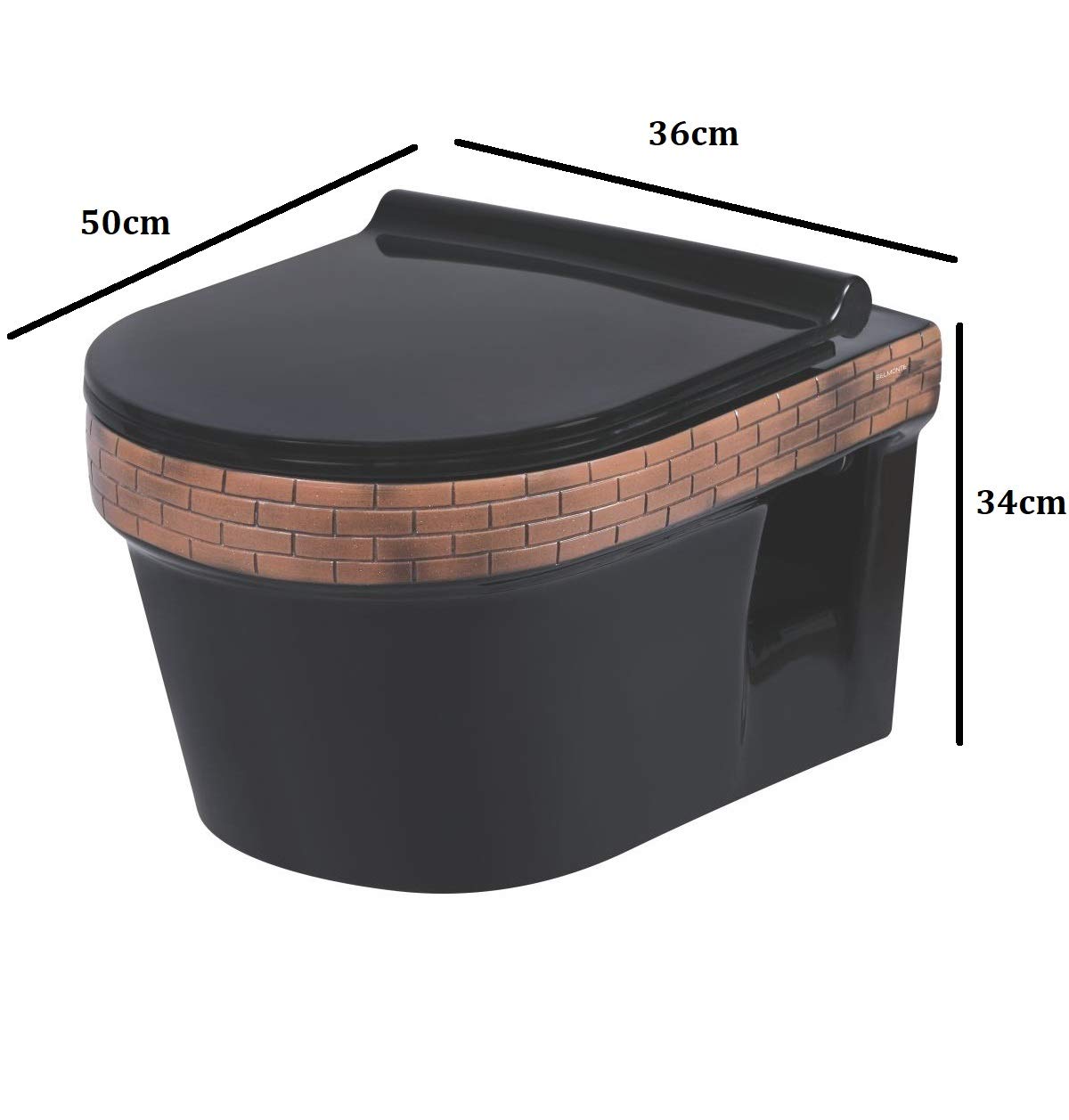 B Backline Ceramic Wall Mount Wall Hung Western Toilet Rimless Commode 20 X 14 X 13 Inches Black