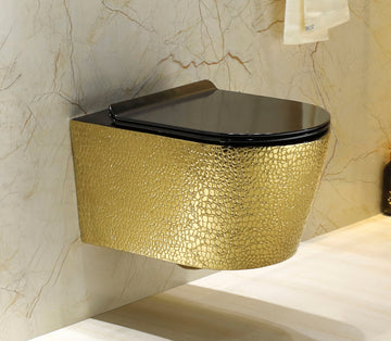 B Backline Ceramic Wall Hung Toilet Wall Mounted Water Closet Commode Rimless Commode Gold Color 53 X 36 X 36 Cm