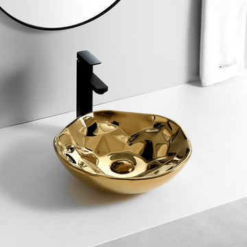 B Backline Ceramic Table Top, Counter Top Wash Basin Gold 41 x 41 CM