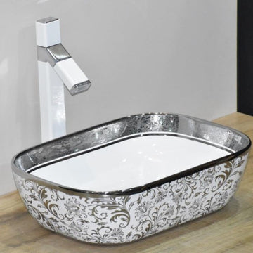 B Backline Ceramic Table Top, Counter Top Wash Basin Silver 45 x 32 CM