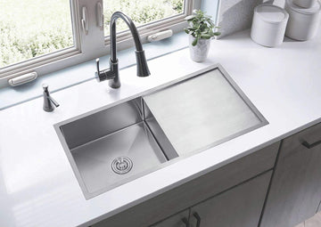 B Backline 304 Grade Stainless Steel Single Bowl With Drainboard Handmade Kitchen Sink 37 X 18 X 10 Inches