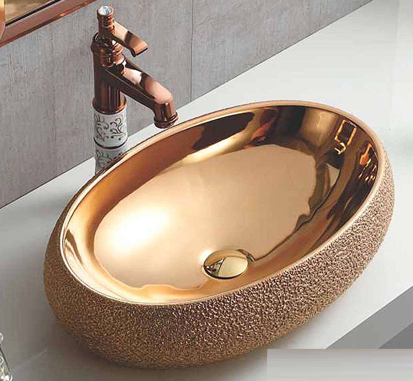 Table Top Designer RoseGold Wash Basin  24 x 16 x 6 Inch (Rosegold) - Bath Outlet