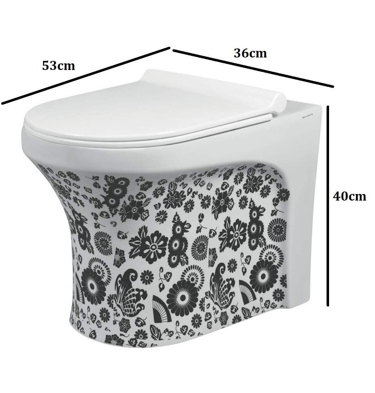 Ceramic Floor Mounted European Water Closet S Trap One Piece Western Toilet Commode with Soft Close Seat OUTLET IS FROM FLOOR 53 x 36 x 40 cm (White Black) - Bath Outlet