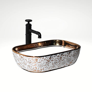B Backline Ceramic Table Top, Counter Top Wash Basin 18 X 13 X 5.5 Inch Rosegold White