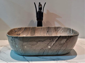 B Backline Ceramic Premium Designer Table Top Over Counter Vessel Sink Wash Basin for Bathroom 18 X 13 X 5 Inch