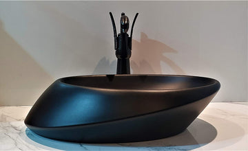 B Backline Ceramic Table Top, Counter Top Wash Basin 21 X 15 X 5 Inch Black Matt