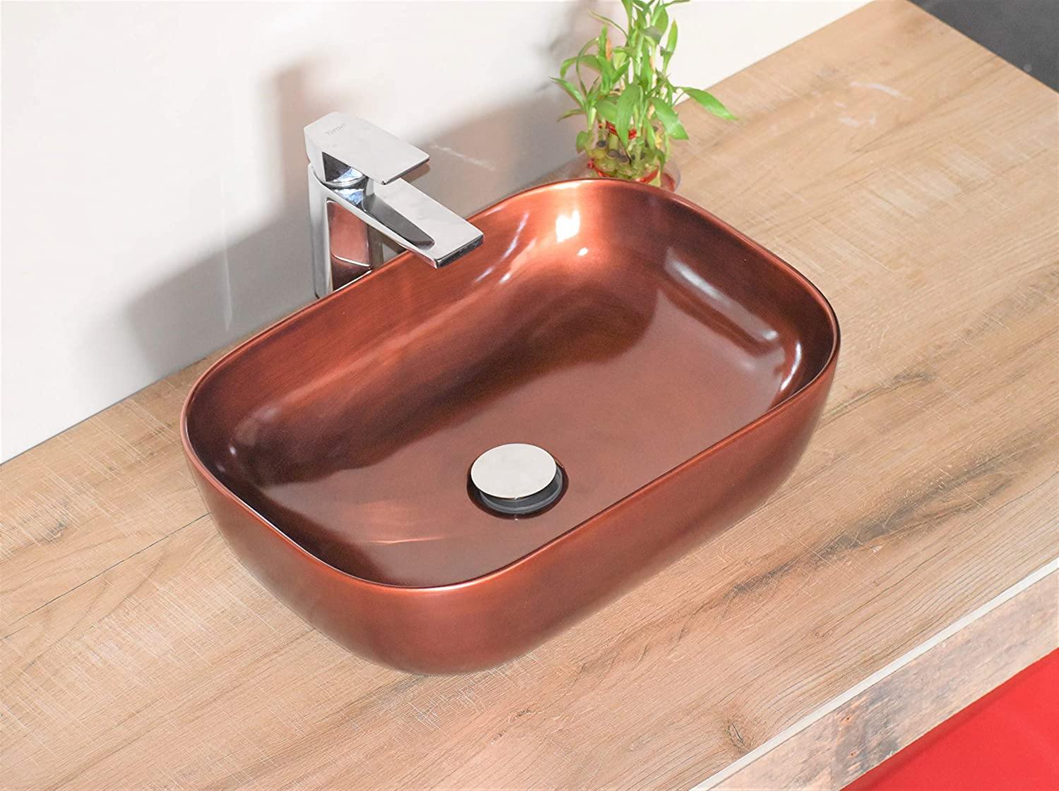 Ceramic Premium Desisgner Table Top Over Counte Vessel Sink Wash Basin for Bathroom 18 x 13 x 5.5 Inch Red Glossy Basin For Bathroom - Bath Outlet