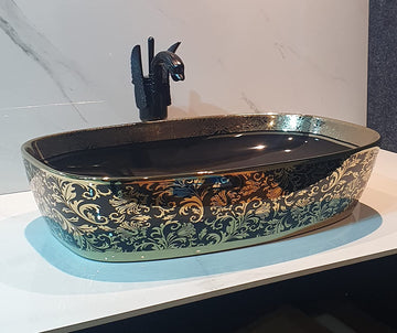 B Backline Ceramic Table Top Wash Basin 60 x 39 cm Black Gold