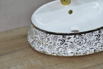 B Backline Ceramic Oval Table Top or Counter Top Wash Basin Gold Color 22 x 17.5 x 6 Inch