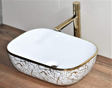 B Backline Ceramic Gold Table Top, Counter Top Wash Basin 18 x 13 Inch