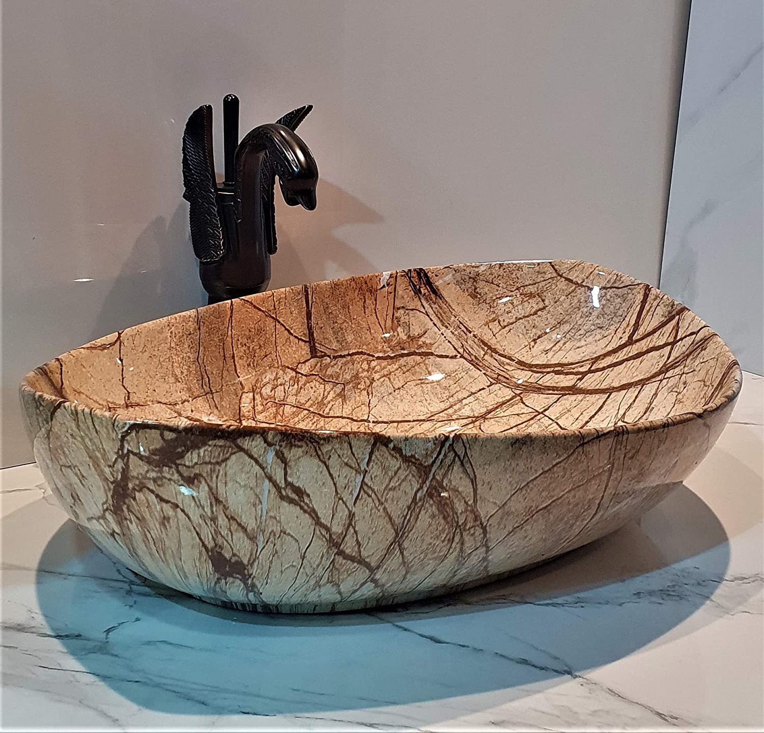 B Backline Ceramic Table Top, Counter Top Wash Basin 21 X 15 X 6 Inch