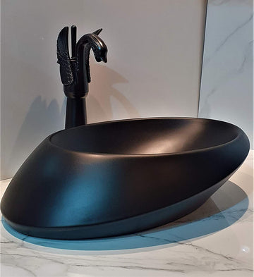 B Backline Ceramic Table Top, Counter Top Wash Basin 21 X 15 X 5 Inch Black Matt