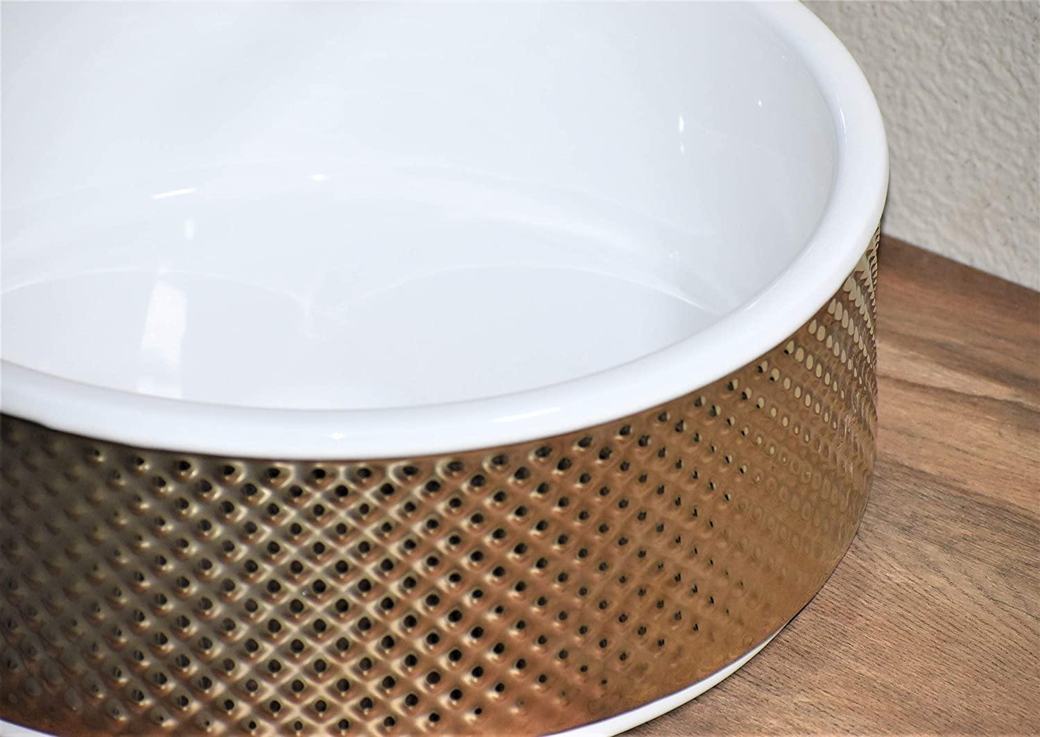 Ceramic Premium Desisgner Table Top Over Counter Vessel Sink Wash Basin for Bathroom 16 X 16 X 6.5 Inch Gold White Basin For Bathroom - Bath Outlet