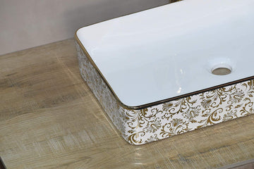 B Backline Ceramic Table Top, Counter Top Wash Basin Gold 24 x 14 X 4.3 Inch