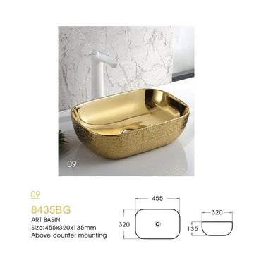B Backline Ceramic Table Top, Counter Top Wash Basin Gold 18 x 13 Inch