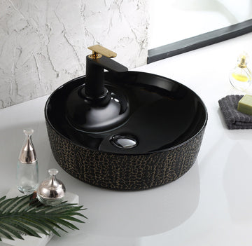 Ceramic Premium Designer Table Top Over Counter Vessel Sink Wash Basin for Bathroom 17 X 17 X 5 Inch Black Basin For Bathroom - Bath Outlet