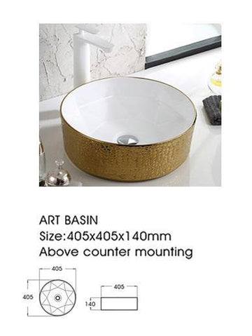 B Backline Ceramic Table Top, Counter Top Wash Basin Gold 16 x 16 Inch