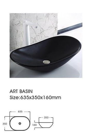 B Backline Ceramic Table Top, Counter Top Wash Basin 25 x 14 Inch Black Matt