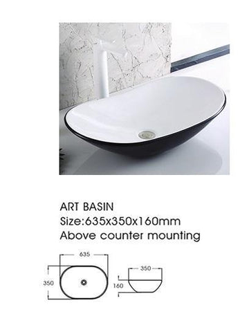 B Backline Ceramic Table Top, Counter Top Wash Basin Black 25 x 14 Inch