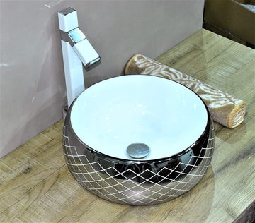 B Backline Ceramic Table Top, Counter Top Wash Basin Silver 16x16 Inch