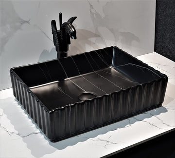 B Backline Ceramic Table Top, Counter Top Wash Basin 19 X 14 X 5 Inch Black Matt
