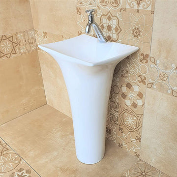 B Backline Ceramic Pedestal Wash Basin Rectangle 18 x 15 x 33 Inch White