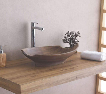 B Backline Ceramic Table Top, Counter Top Wash Basin Wooden 61 x 35 CM