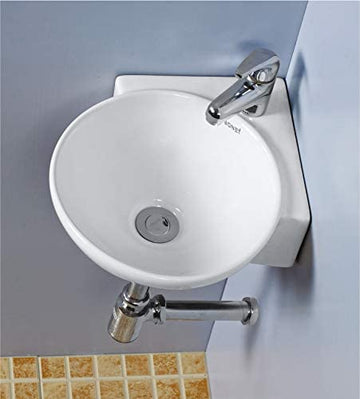 Ceramic Wall Hung Wall Mount Corner Basin Glossy Finish Bathroom Sink White Color 11 x 11 Inch - Bath Outlet