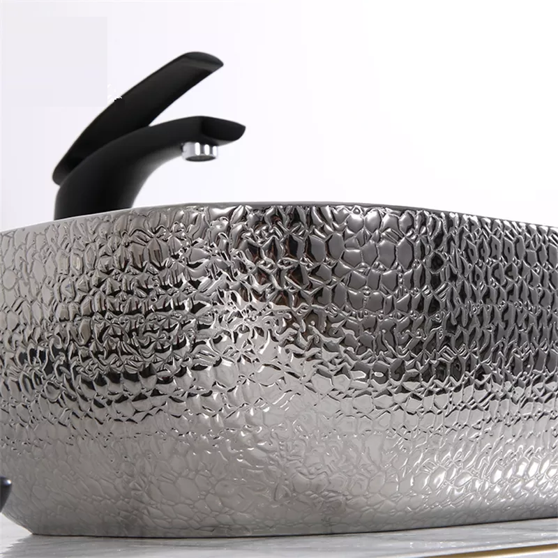 B Backline Ceramic Table Top Wash Basin Black 46 x 32 cm Silver Black