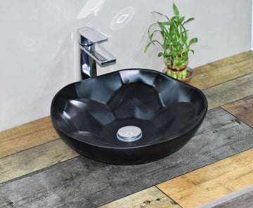 B Backline Ceramic Table Top, Counter Top Wash Basin Black 41 x 41 CM