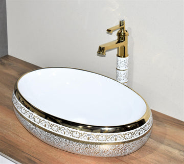 B Backline Ceramic Gold Table Top, Counter Top Wash Basin 24 x 16 Inch