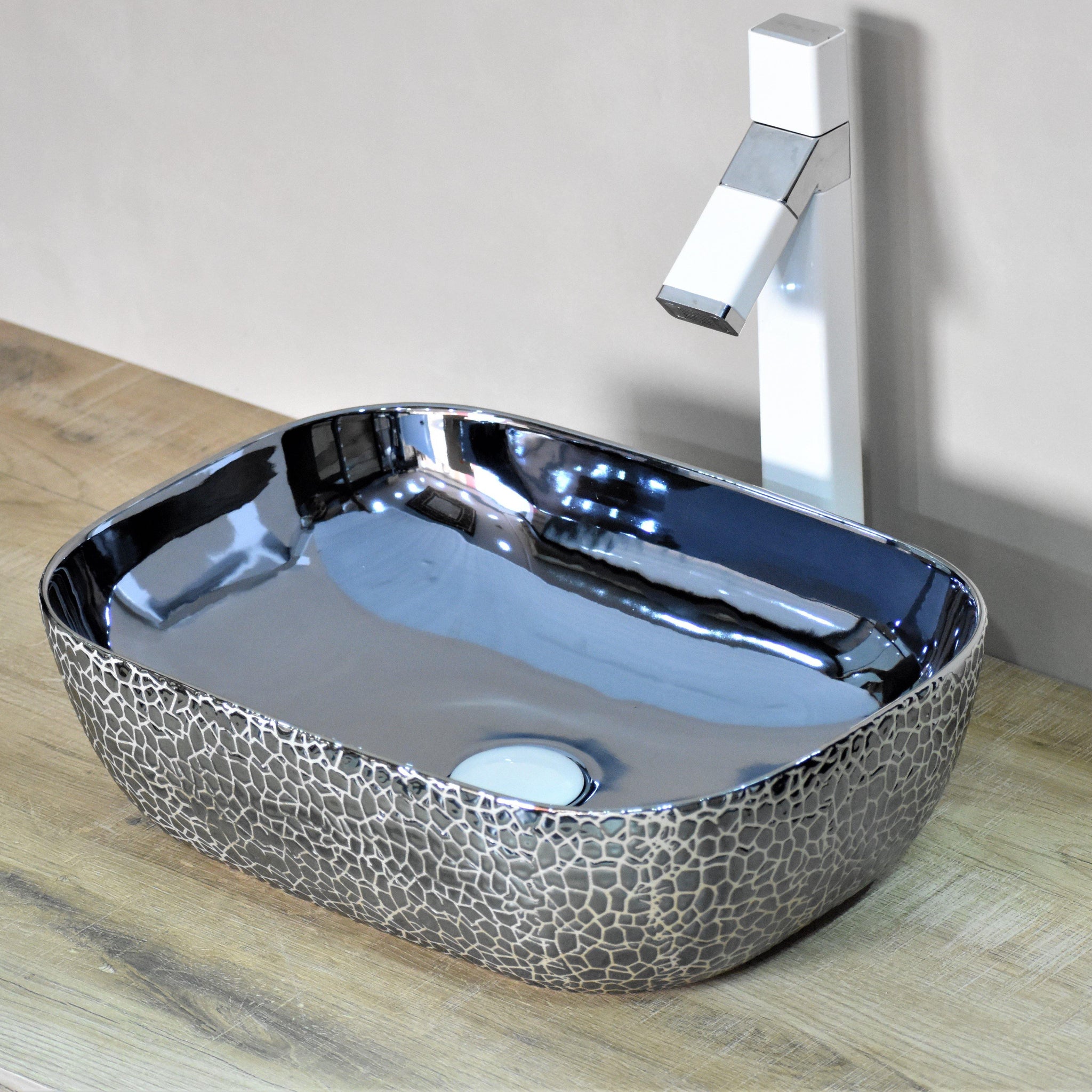 Ceramic Designer Rectangular Table Top Vessel Sink for Bathroom & Living Room 18 X 13 X 5 Inch Blue Glossy - Bath Outlet