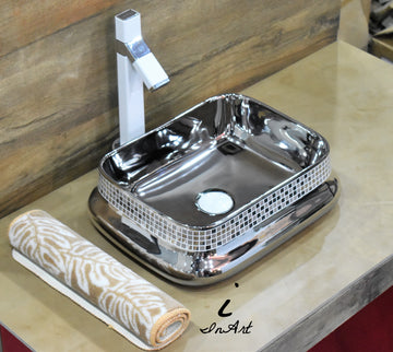 B Backline Ceramic Table Top, Counter Top Wash Basin Silver 46 x 36 CM