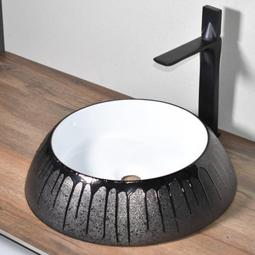 B Backline Ceramic Table Top, Counter Top Wash Basin Black 18 x 18 Inch