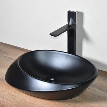 Ceramic Premium Desisgner Oval Shape Table Top Over Counter Vessel Sink Wash Basin for Bathroom 21 X 15 X 5 Inch Black Matt Basin For Bathroom - Bath Outlet