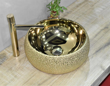 B Backline Ceramic Table Top, Counter Top Wash Basin 40 x 40 CM Gold