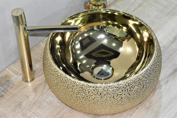 B Backline Ceramic Table Top, Counter Top Wash Basin 40 x 40 CM Gold