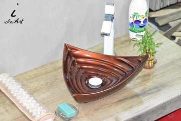 B Backline Ceramic Table Top, Counter Top Wash Basin 18x17 Inch Copper