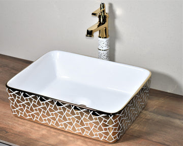 B Backline Ceramic Table Top, Counter Top Wash Basin 19 x 15 Inch Gold
