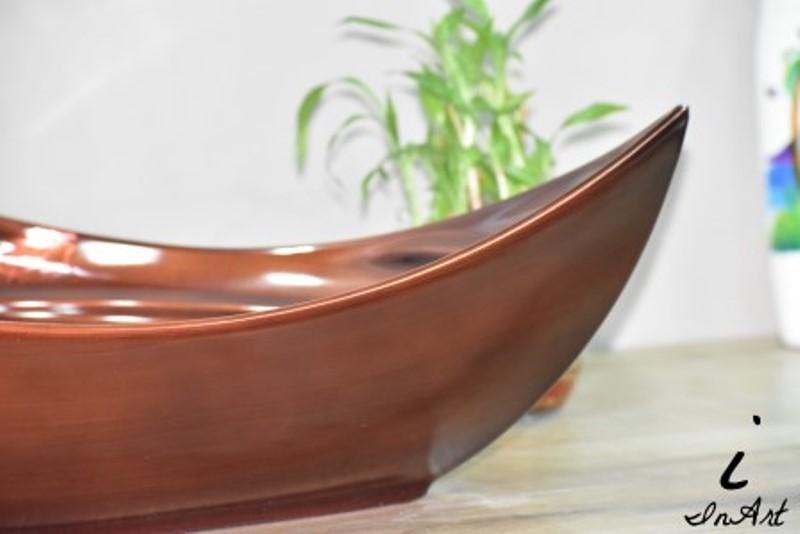 Designer Ceramic Wash Basin Vessel Sink Over or Above Counter Top Wash Basin for Bathroom Triangle Shape Antique Copper Color 18 x 17 x 5.5 Inch - Bath Outlet